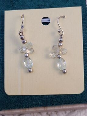 Crystal Beaded Drop Earrings Handmade Dangle Iridescent Silver Hook 1.75" NWOT